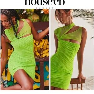 HOUSE OF CB 'Adrie' Neon Green Gathered Cutout Minidress sz S NWOT 240$